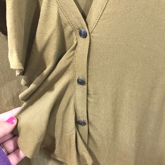 Free People Olive Green Frill Tunic Blouse Size S - Picture 4 of 8